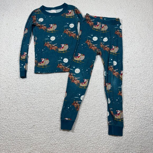 Hanna Andersson Long John Pajamas Organic Cotton Santa Sleigh Ride Blue US 6/7 - Picture 1 of 5